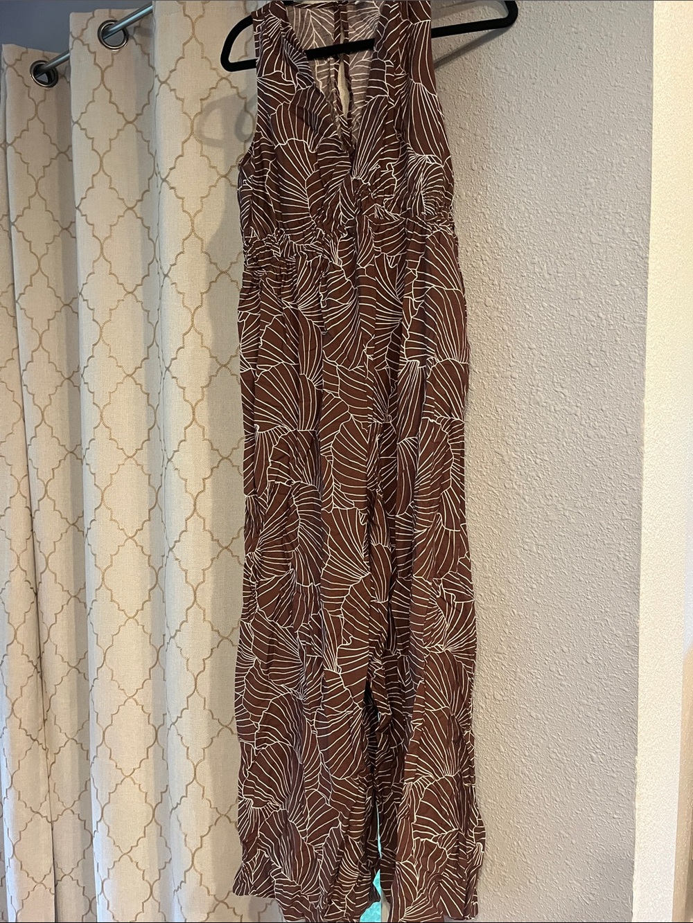 a new day Brown & Cream Leaf-Print Sleeveless Jumpsuit